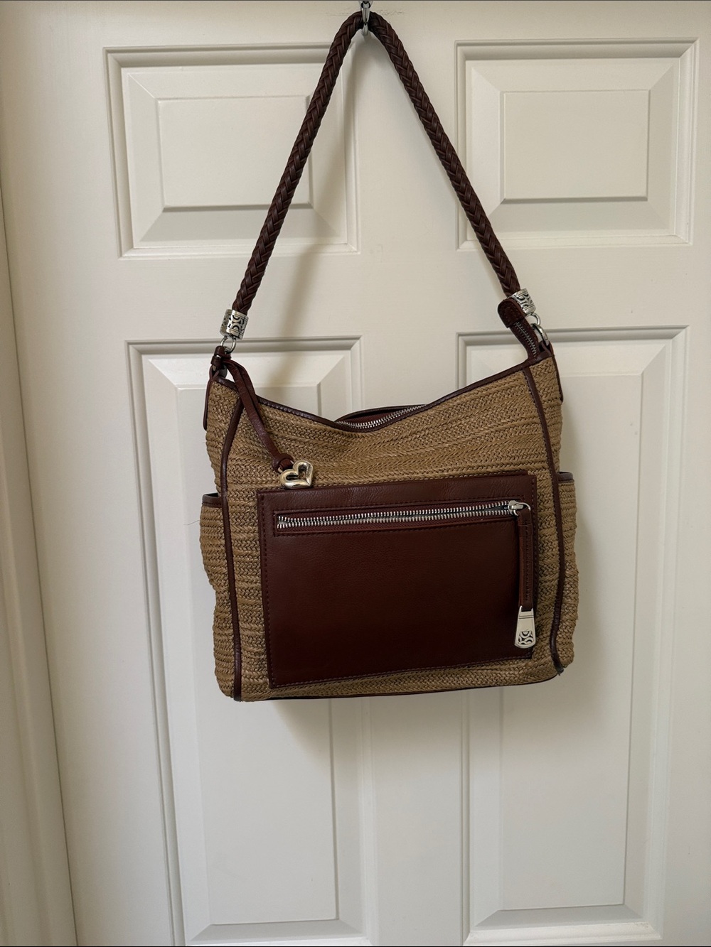 Brighton Brown Woven Shoulder Bag with Front Zip Pocket